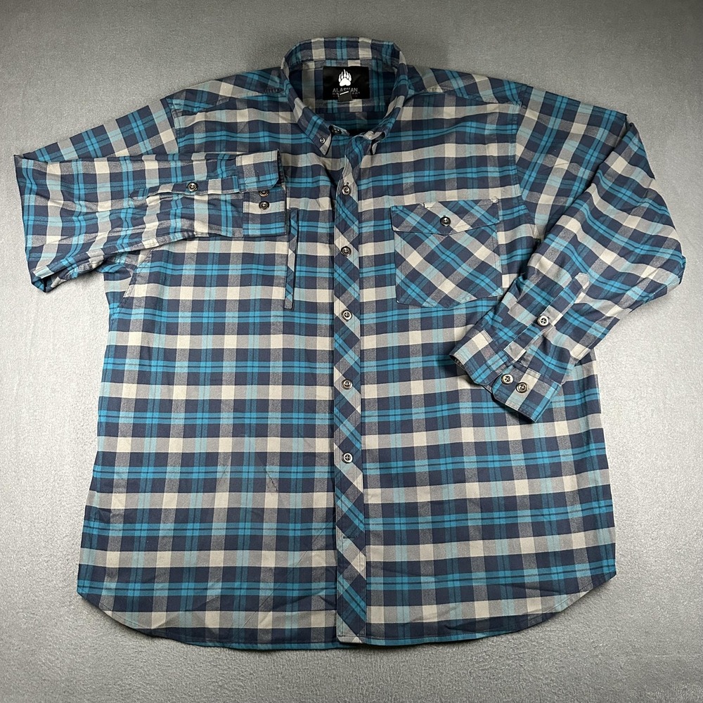 Alaskan Hardgear Shirt Mens 2XL Blue Plaid Long Sleeve Button Up Cotton Outdoor